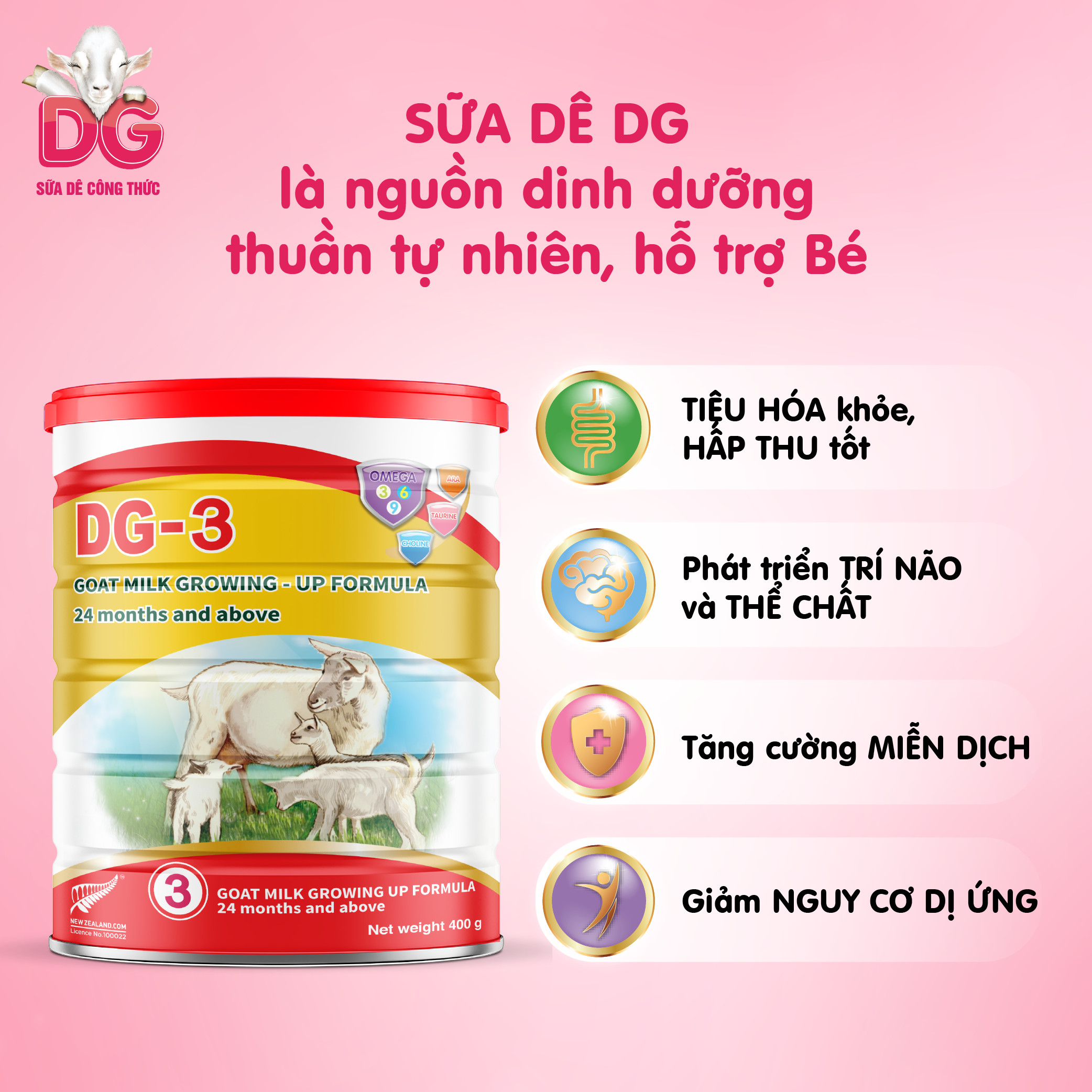 Sữa dê DG-3, sữa bột công thức cho bé (lon nhỏ 400gram) [ko quà]