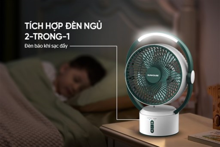 Quạt sạc tích điện pin Lithium cao cấp Sunhouse SHD7116 - Hàng chính hãng