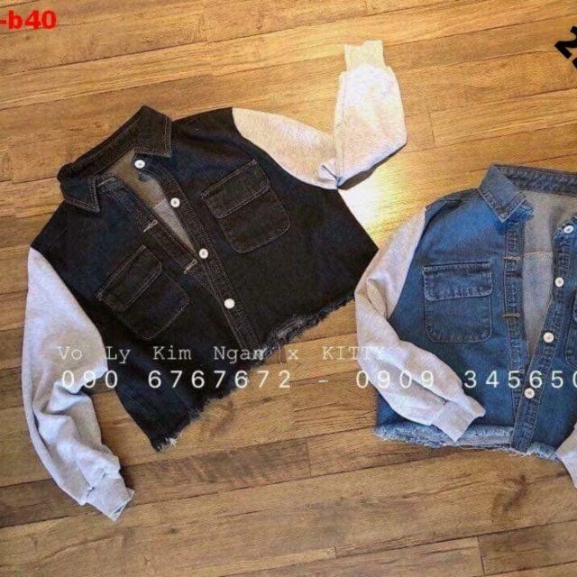 Áo khoác jean tay dài phối thun Cao Cấp