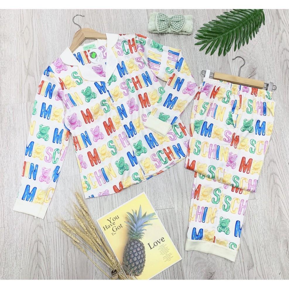 freeship Đồ ngủ nữ pijama dài tay lụa Satin họa tiết chữ siêu đẹp ( Hàng loại đẹp)