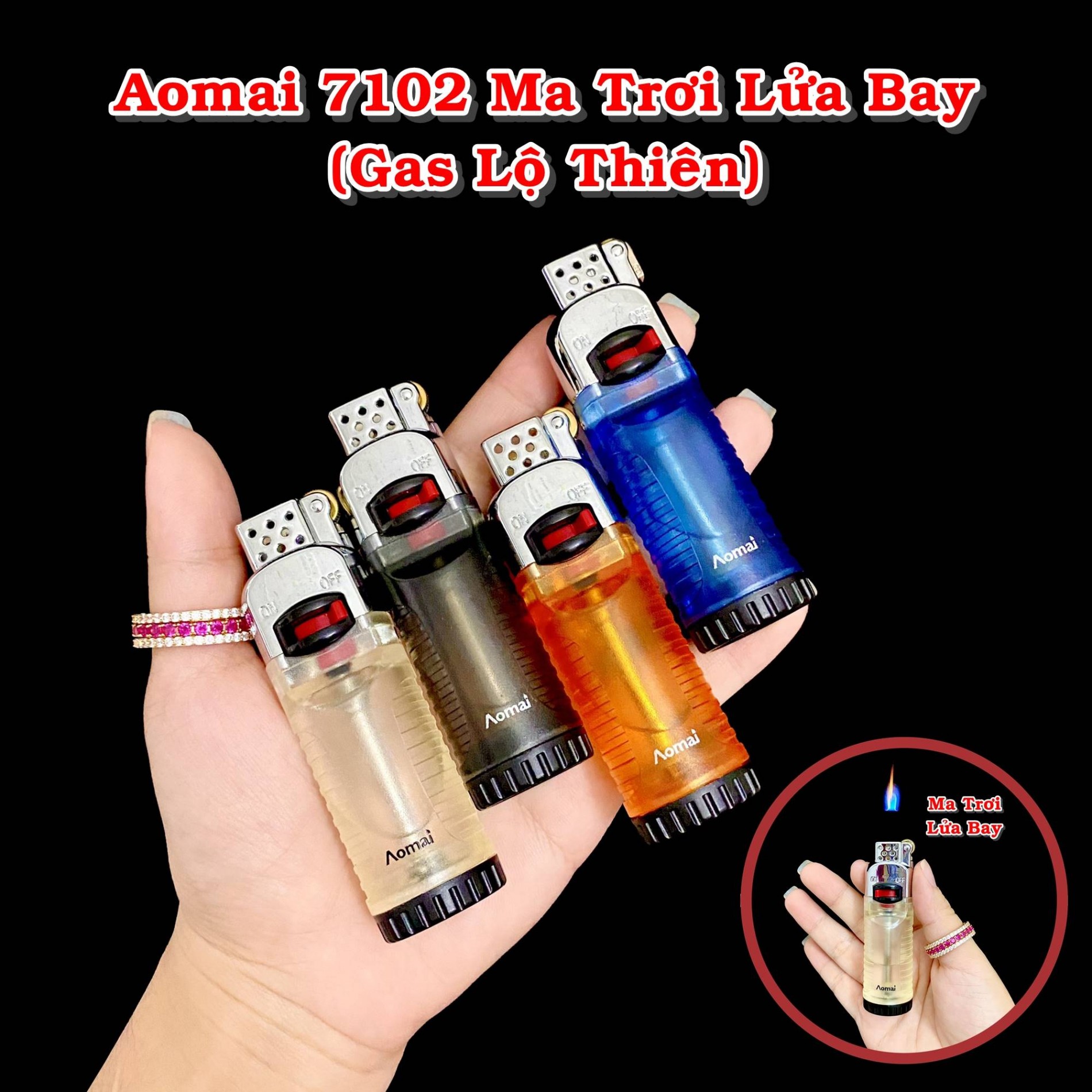 Bật Lửa Aomai 7102 Lửa Bay Trong Suốt – Xài Gas (giao màu ngẫu nhiên)