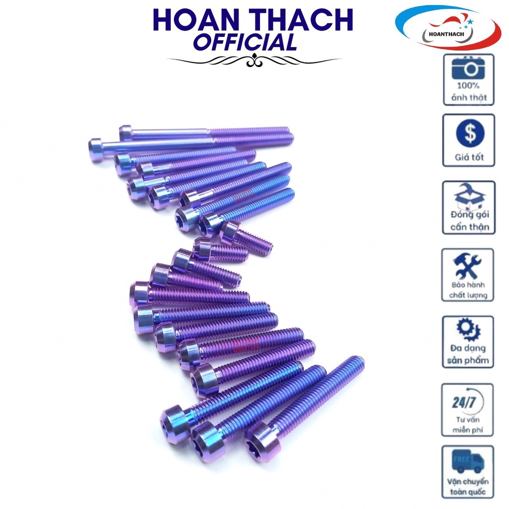 Bộ Ốc Titan Gr5 Đầu Trụ Xanh Tím Gắn 2 Bên Lốc Máy Xe Exciter 150 ( 21 Con ) HOANTHACH SP000311