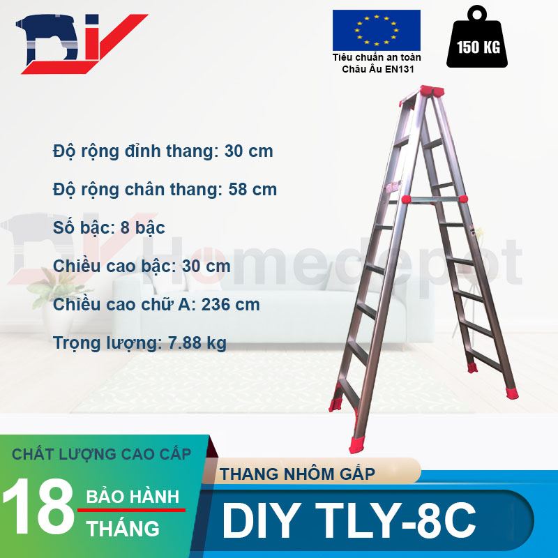 Thang nhôm gấp chữ A 2.36m DIY TLY-8C