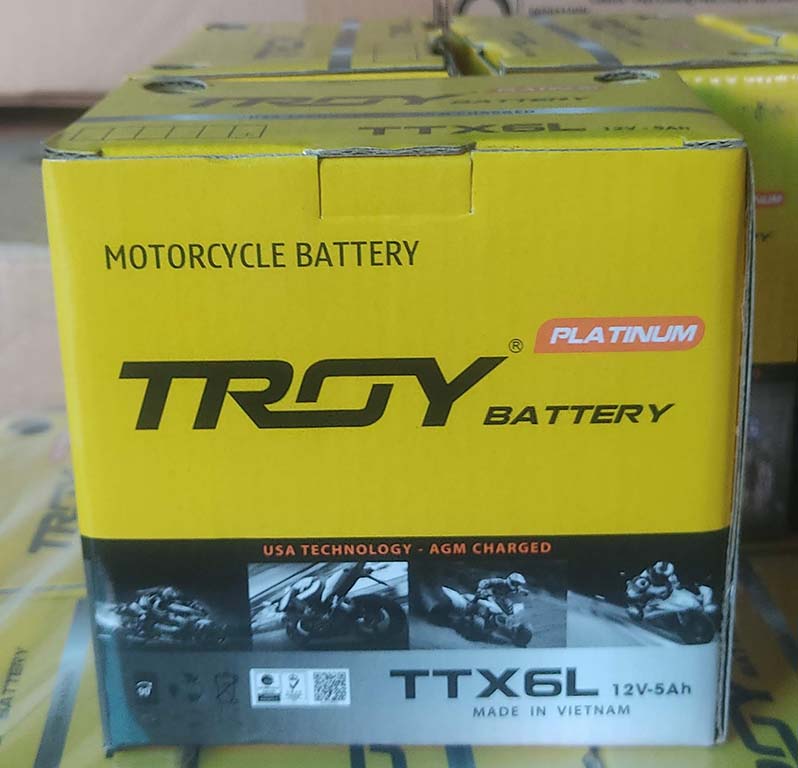 Ắc quy xe máy TROY BATTERY, TTX6L, 12V, 5Ah