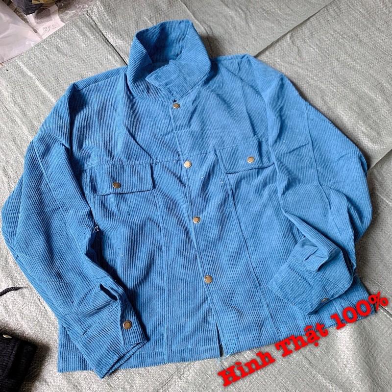 Áo Khoác Kaki Nhung Tâm LIỂU ÁO SƠ MI Bomber Jackets Kaki Trơn Nút Đồng Form Rộng Hàng UNISEX DÂY CỔ BẺ