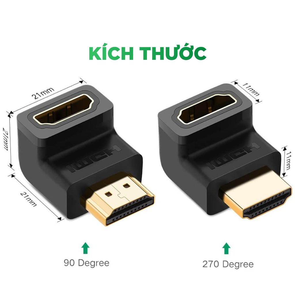 Đầu nối cổng HDMI male sang HDMI female vuông góc 90 độ - UGREEN 20109 - (màu đen)