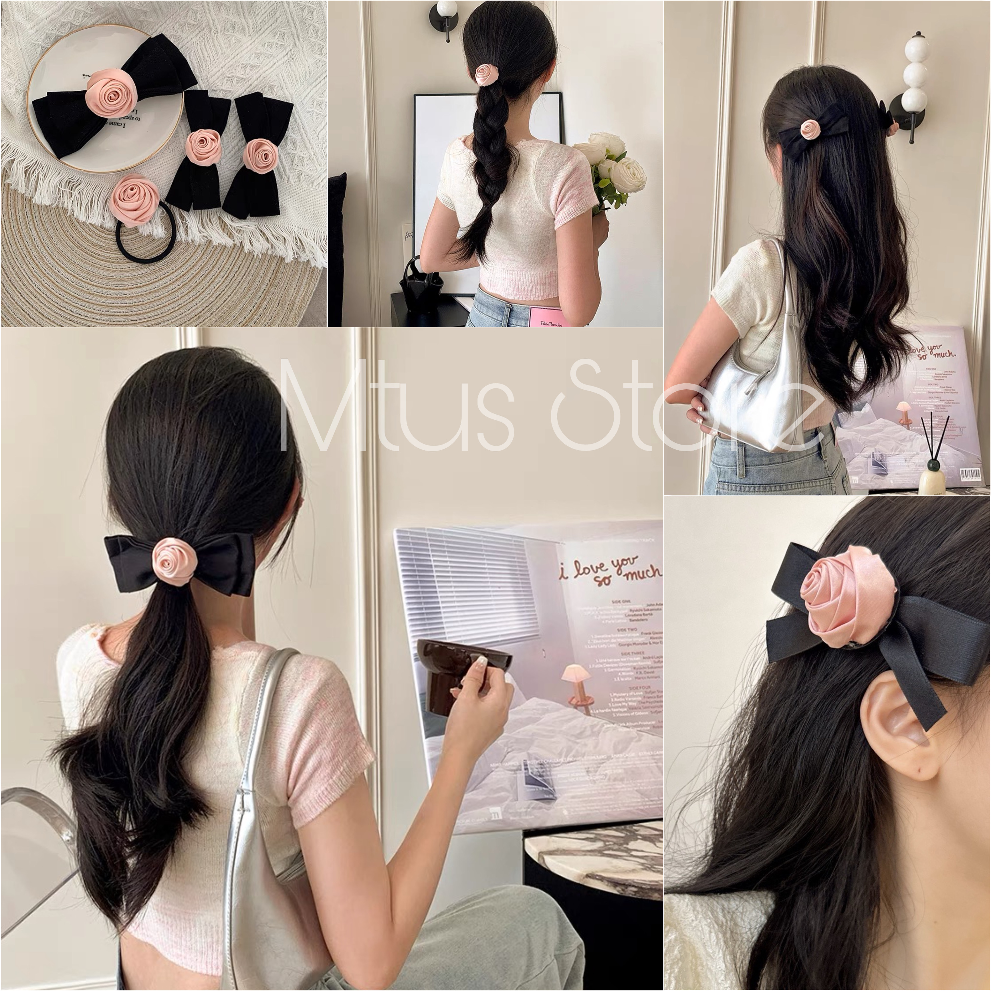 Kẹp tóc nơ hoa hồng nhiều mẫu