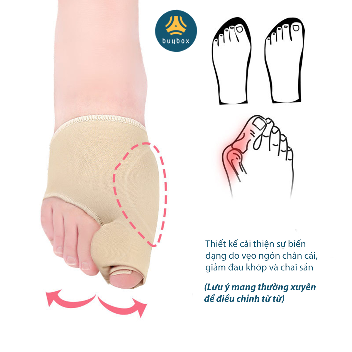 Vớ cotton pha vật liệu đàn hồi SEBS bảo vệ và chỉnh hình tách ngón chân cái bị vẹo Hallux Valgus - Buybox - BBPK278