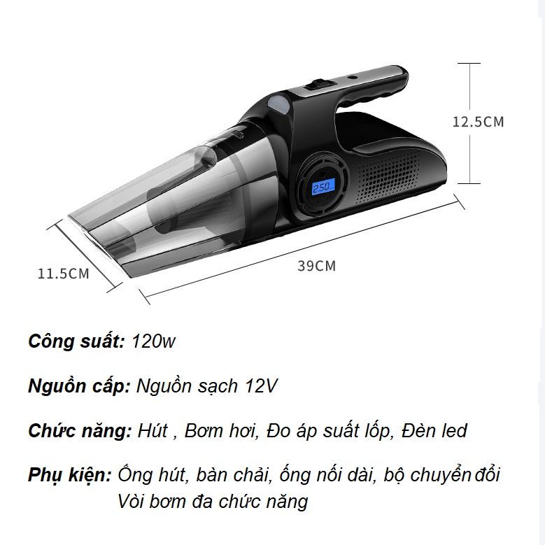 Máy Hút Bụi Ô Tô Đa Năng 4 Công Dụng Trong 1 Chính Hãng - Hút Bụi, Bơm Hơi, Đo Áp Suất Lốp Và Chiếu Sáng