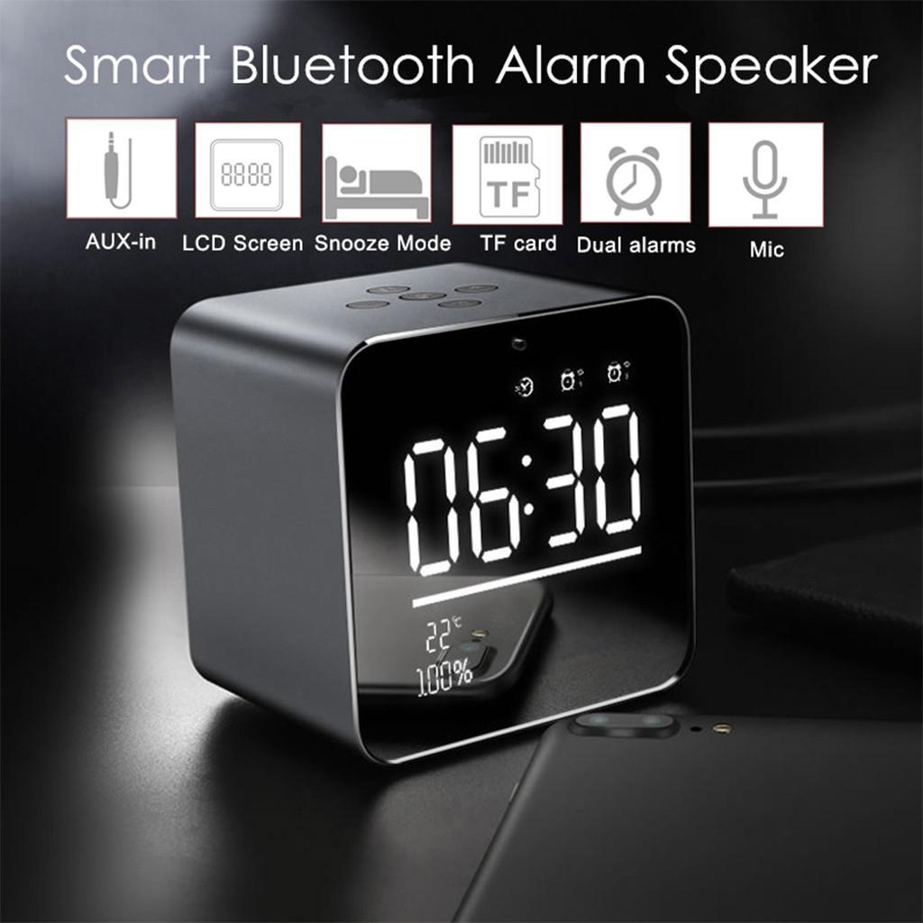 V9 Wireless Metal Mini Bluetooth Speaker Alarm Clock LCD Screen Gray