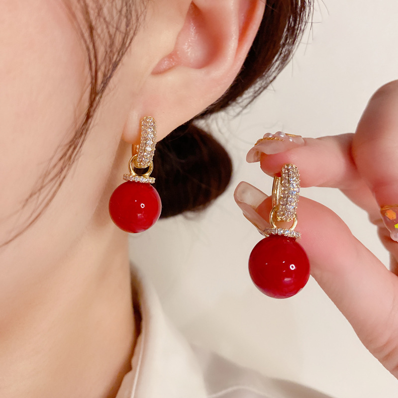 Bông tai hột tròn vòng đính đá hai kiểu đeo dáng ngắn