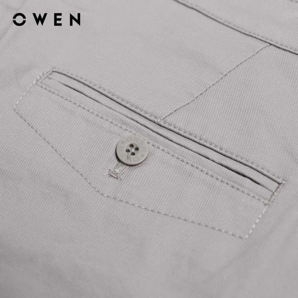 OWEN - Quần short khaki nam form Slim Fitmàu  Ghi Trơn CVC Spandex SK220653