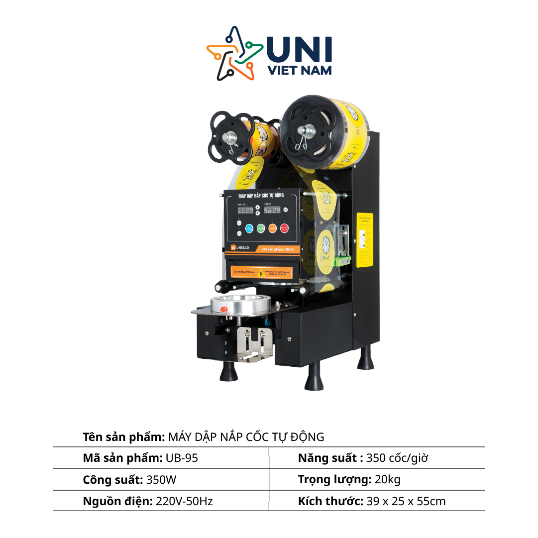 Máy dập nắp cốc tự động UniBar UB-95 Hàng Chính Hãng