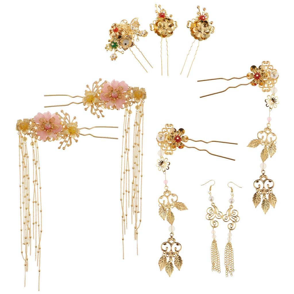Charm Chinese Wedding Bridal Tiara Earrings Hairpin Set for Wedding Supplies