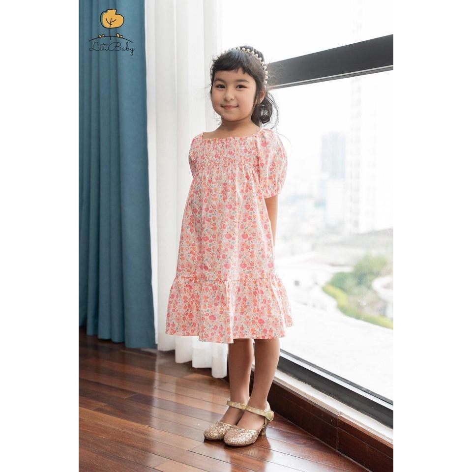 : Váy Ngắn Tay Thô Hoa Dúm Ngực VT2301 Thương Hiệu Litibaby Size 2-12, Dành Cho Bạn Từ 11kg-31kg