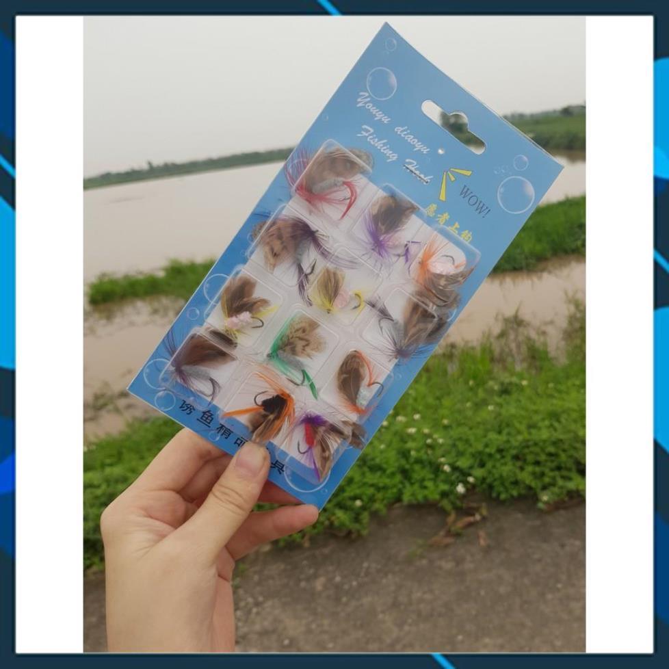 Combo 12 con mồi gắn lông vũ cánh bướm câu rô phi,câu mương,lóc,ngão,.... _ Lure_ 48