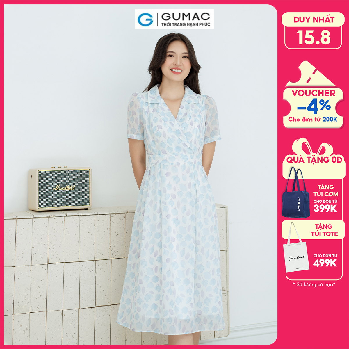 Đầm A xòe bâu danton GUMAC DD08030