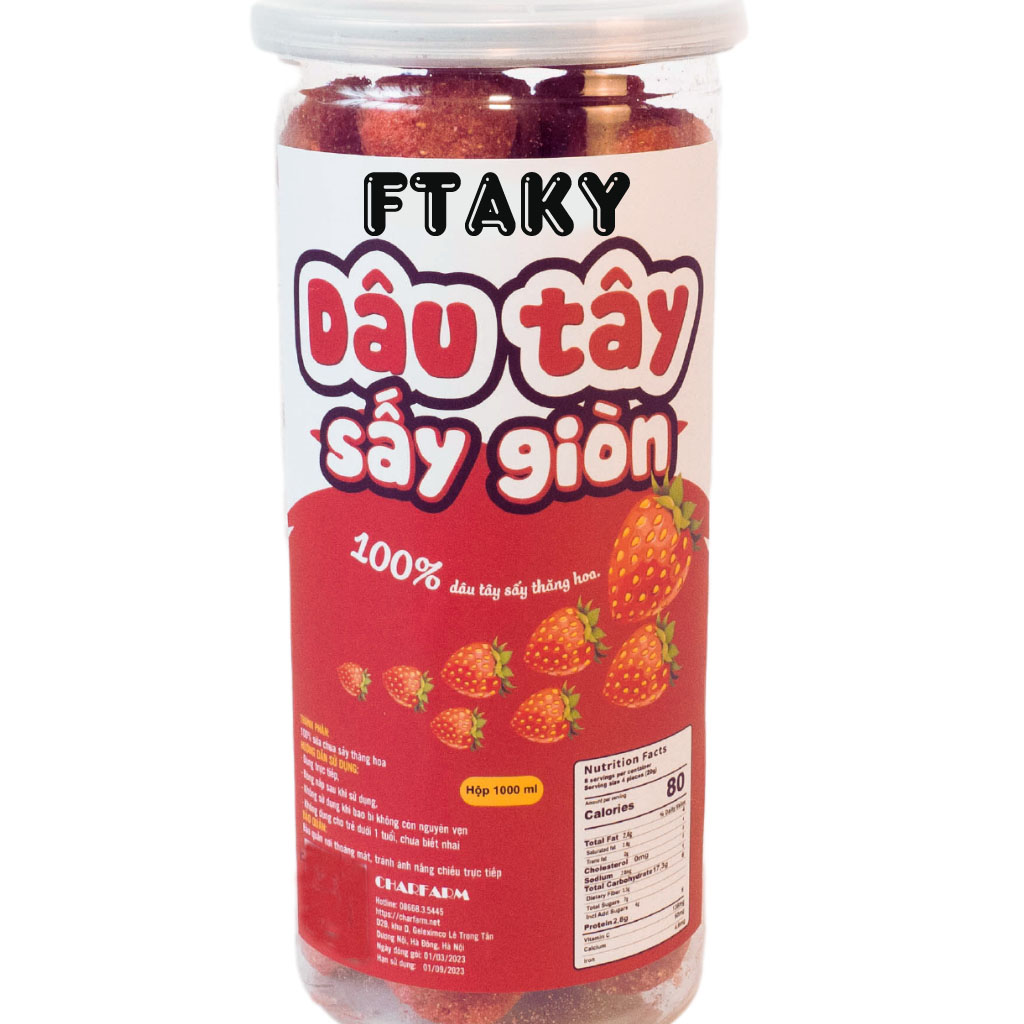 Dâu tây sấy lạnh giòn công nghệ sấy thăng hoa Hũ PET 1000ml ít đường, ít chất béo tự nhiên vị trái cây FTAKY