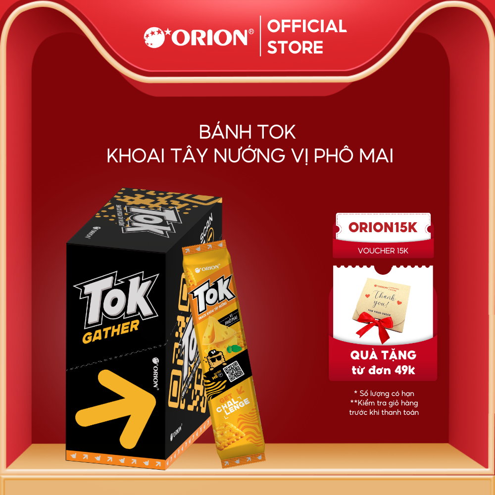 Hộp 10 gói Bánh Khoai Tây Nướng TOK Orion vị PHÔ MAI 365g (36.5g x 10 gói/hộp)