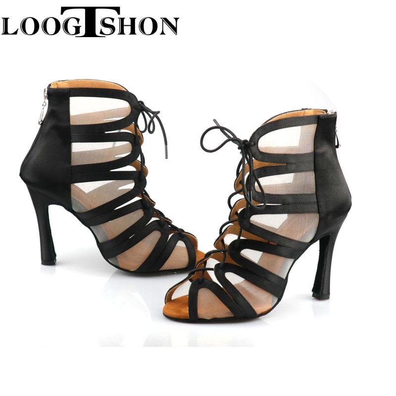 Giày khiêu vũ Latin Phụ nữ da đen cao gót giày phụ nữ giày khiêu vũ cho phụ nữ nhảy dép đi giày dance dan Color: picture heel 7.5cm Shoe Size: 4