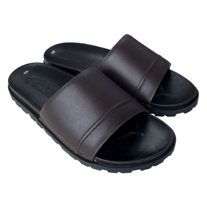Dép nam quai ngang đế cao 3cm da bò thật màu nâu chính hãng Trường Hải DN14