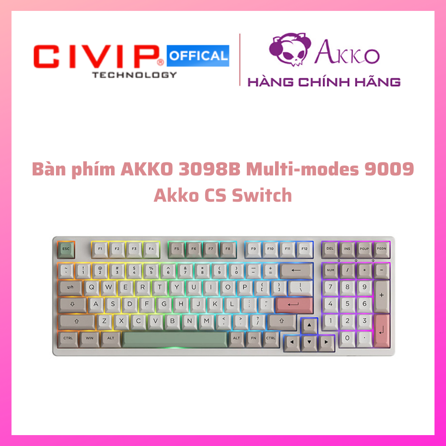 Bàn phím cơ AKKO 3098B Multi-modes 9009 (Bluetooth 5.0 / Wireless 2.4Ghz / Hotswap / Foam tiêu âm / AKKO CS switch) - Hàng chính hãng