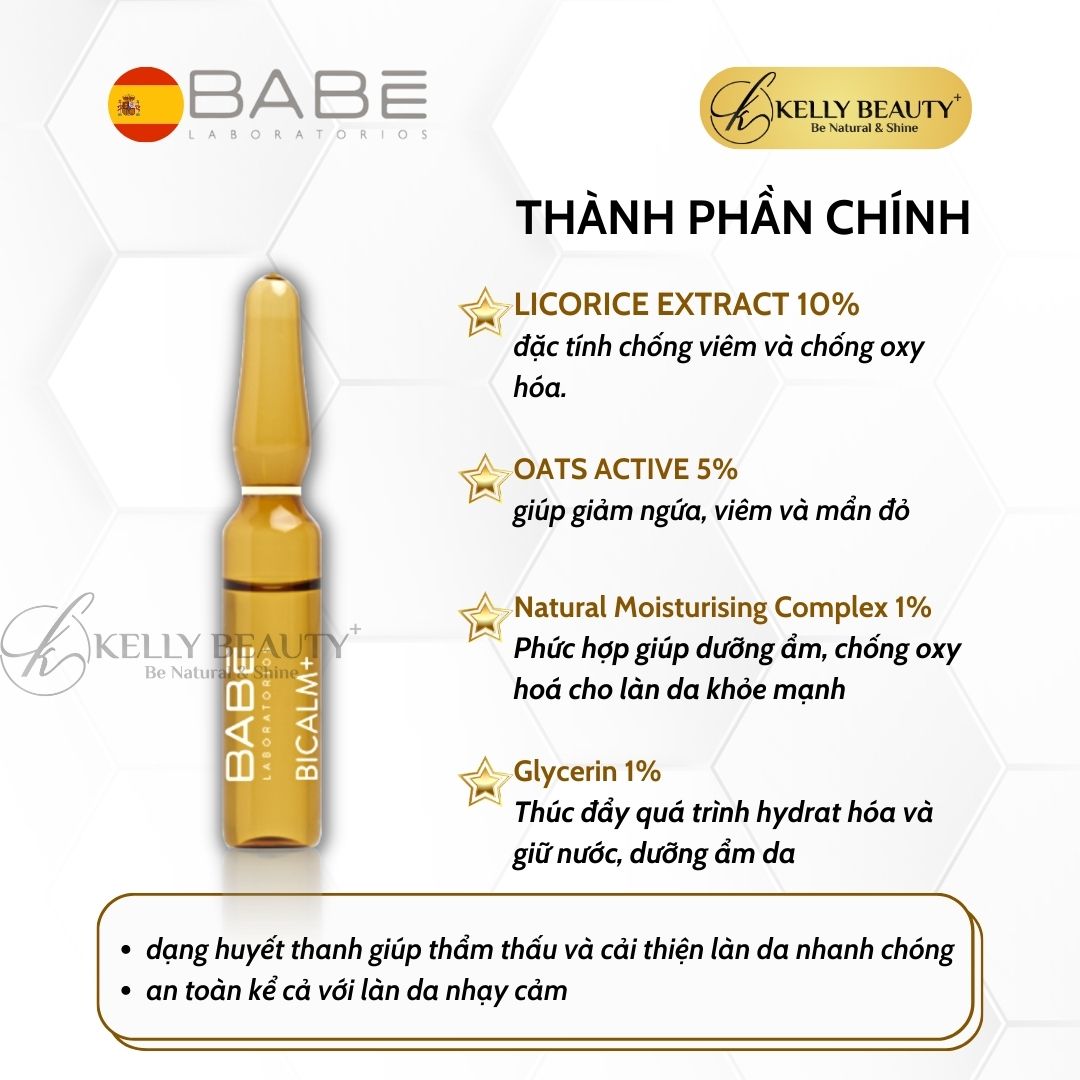 Huyết Thanh Phục Hồi Da BABE BiCalm+ Ampoules - Chống Kích Ứng, Làm Dịu Da, Dưỡng Ẩm, Lành Tổn Thương | Kelly Beauty