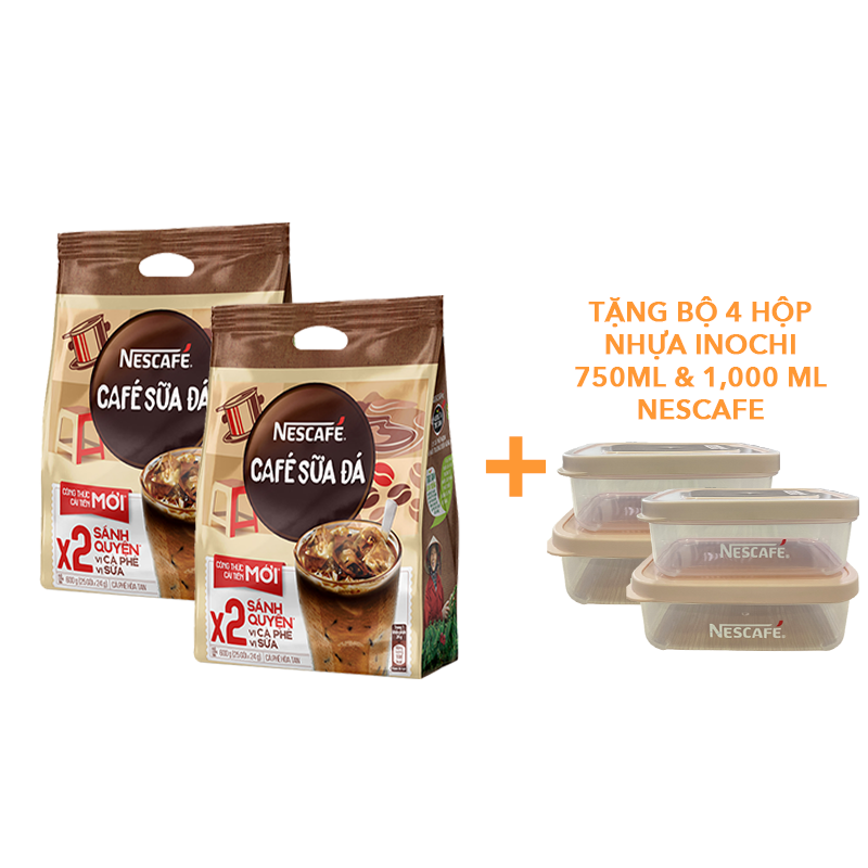 Cà phê hoà tan NESCAFÉ - CÀ PHÊ SỮA ĐÁ - COMBO 2 bịch x 25 gói x 24g - [TẶNG 4 HỘP NHỰA INOCHI 750ml &amp; 1000ml]