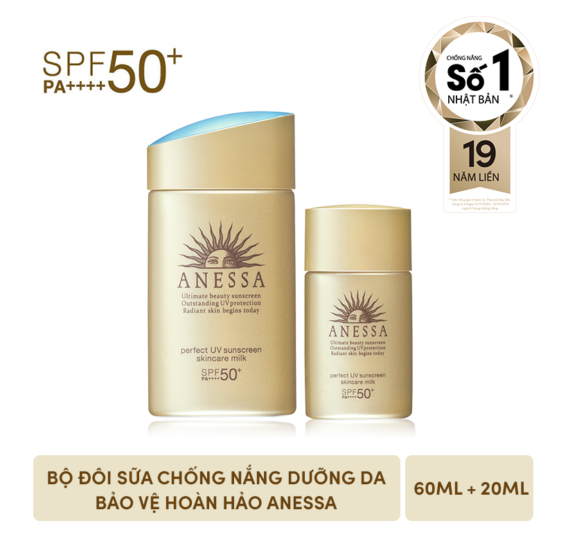 Bộ đôi sữa chống nắng bảo vệ hoàn hảo Anessa Perfect UV Sunscreen Skincare Milk 60ml &amp; 20ml