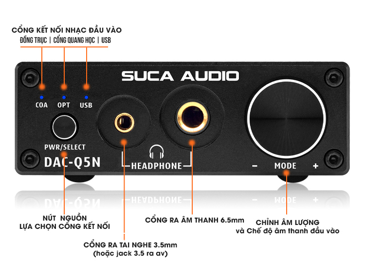 DAC giải mã âm thanh SUCA AUDIO Q5N - 24Bit 192kHz - Có cổng quang học - Tặng usb nhạc lossless - Hàng chính hãng