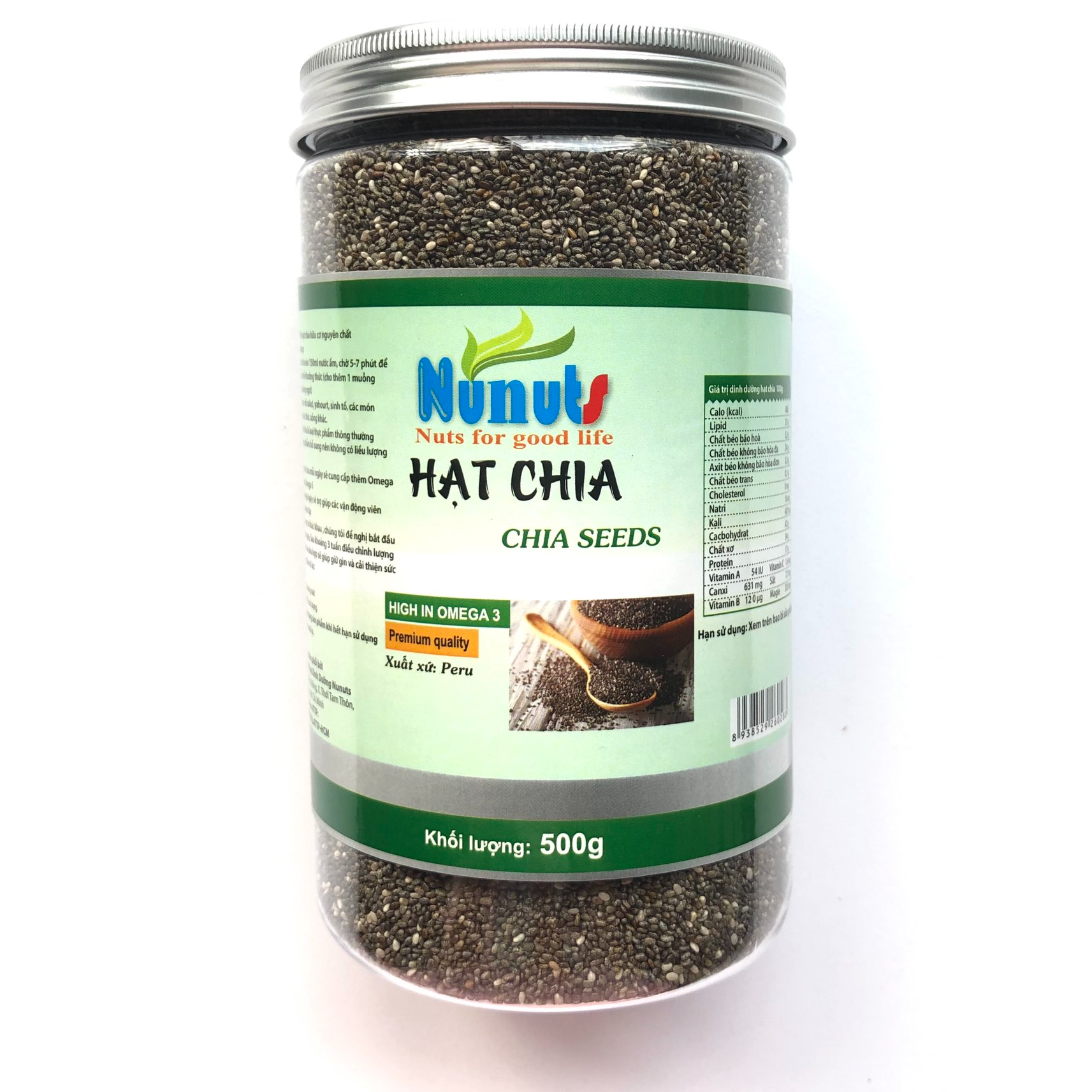 HẠT CHIA HỮU CƠ NUNUTS - Hạt chia Organic mẩy, nở đều 500g, 1kg