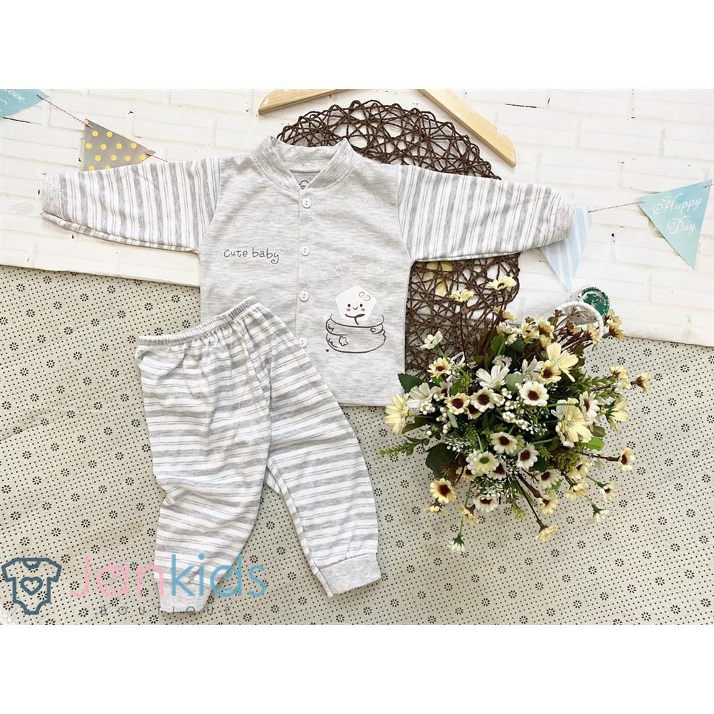 Bộ quần áo dài tay thu đông Unchi hình gấu nỉ cotton sợi tre mềm mịn, giữ ấm cho bé
