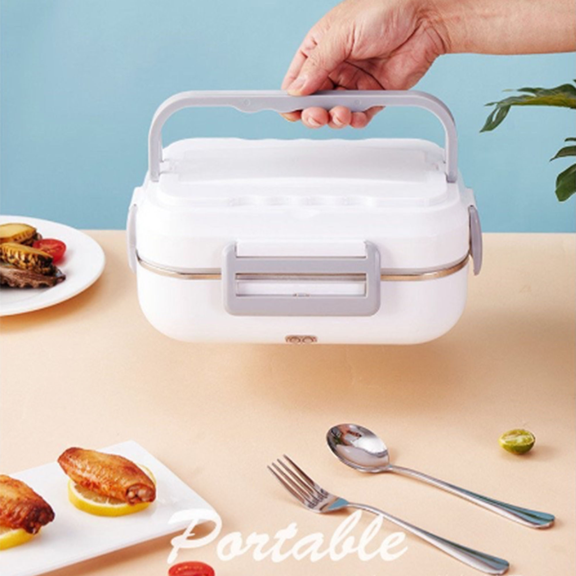 Hộp hâm nóng Cơm 4 ngăn Cao Cấp Ruột inox 304 cắm điện- sử dụng văn phòng và cả oto