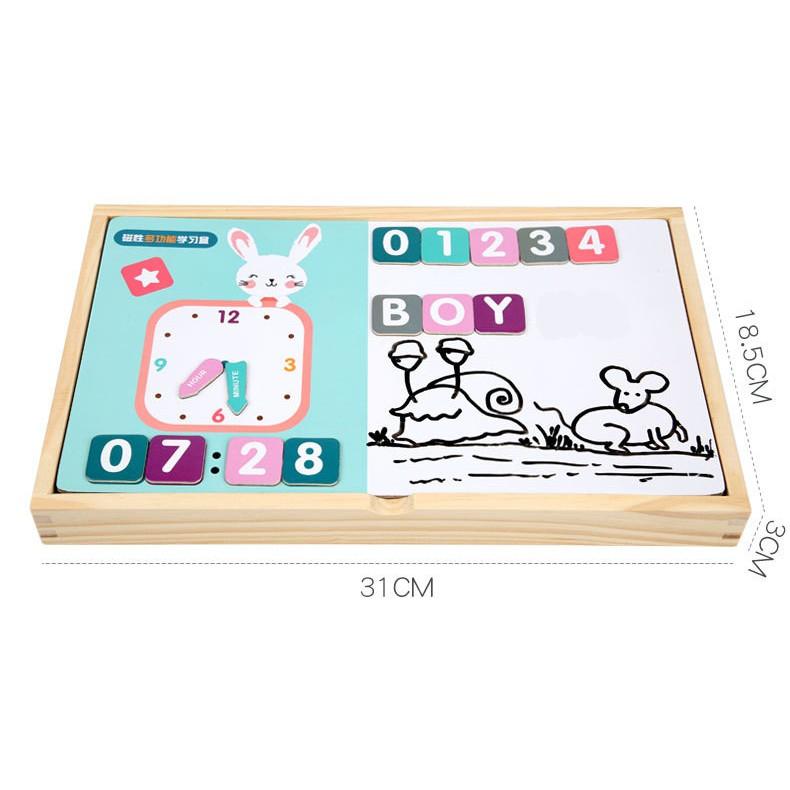 Bảng Ghép Tranh 2 Mặt Gỗ Thông Nổi Nam Châm 3IN1 Ghép Hình Khối Chữ Số Tập Đếm Xem Đồng Hồ Hội họa Đồ Chơi Giáo Dục Sớm