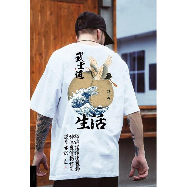 Áo thun nam ngắn tay Chim hạc sóng biển Unisex