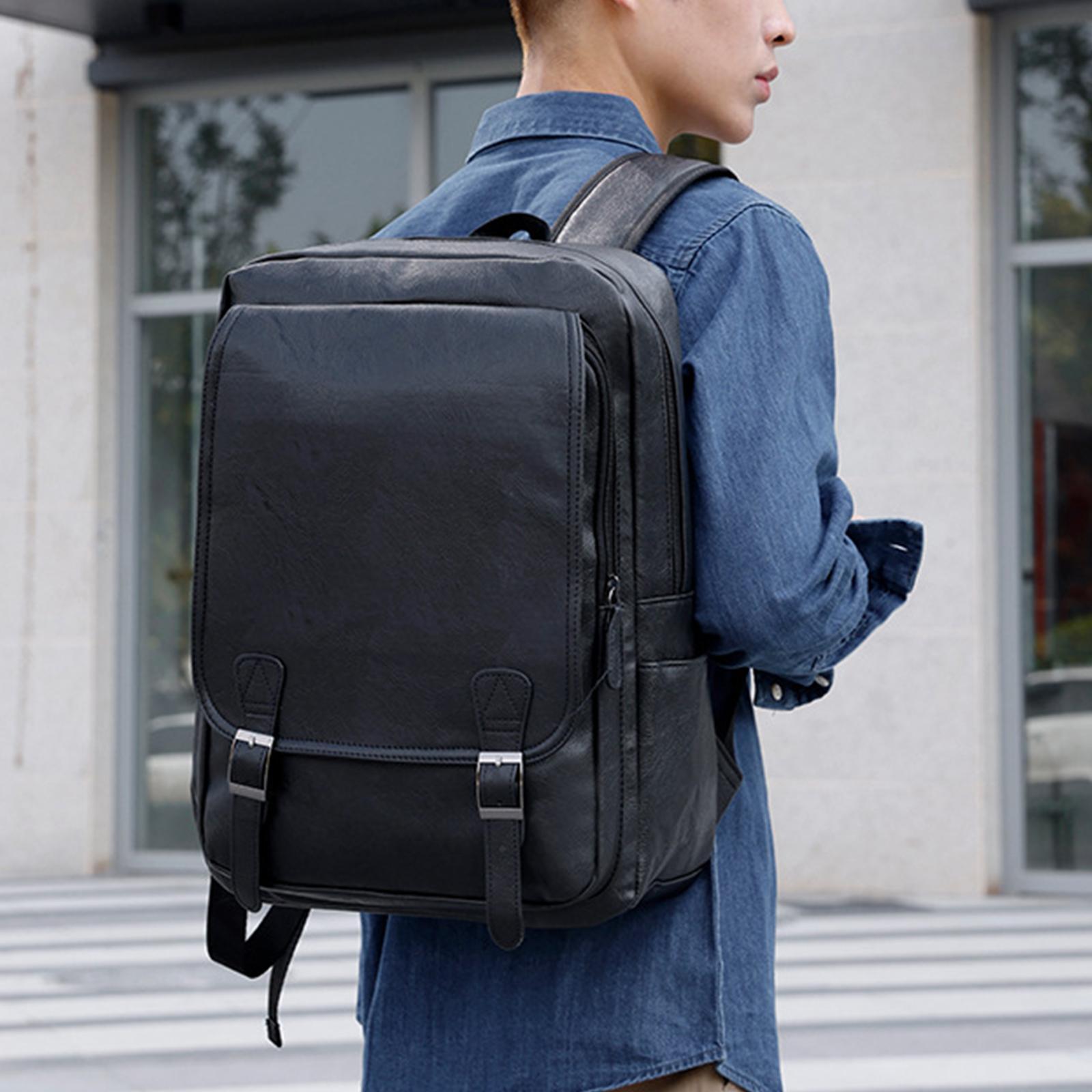 Laptop Backpack Men's PU Leather Backpack for Notebook Bookbag Casual Daypack Rucksack for Hiking Office Travel Work Shopping