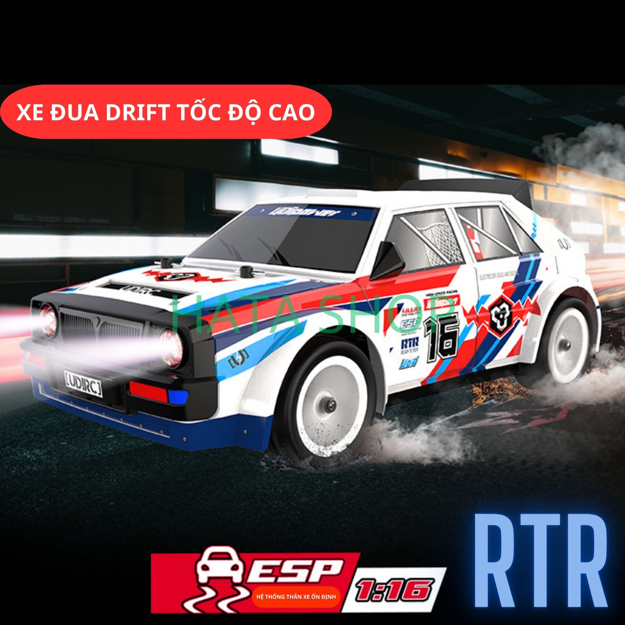 Xe Đua Drift UD1603 Tốc Độ Cao 40km/h Điều Khiển Từ Xa Động Cơ Chổi Than Tỉ Lệ 1:16 Drift 4WD Racing 2.4GHz