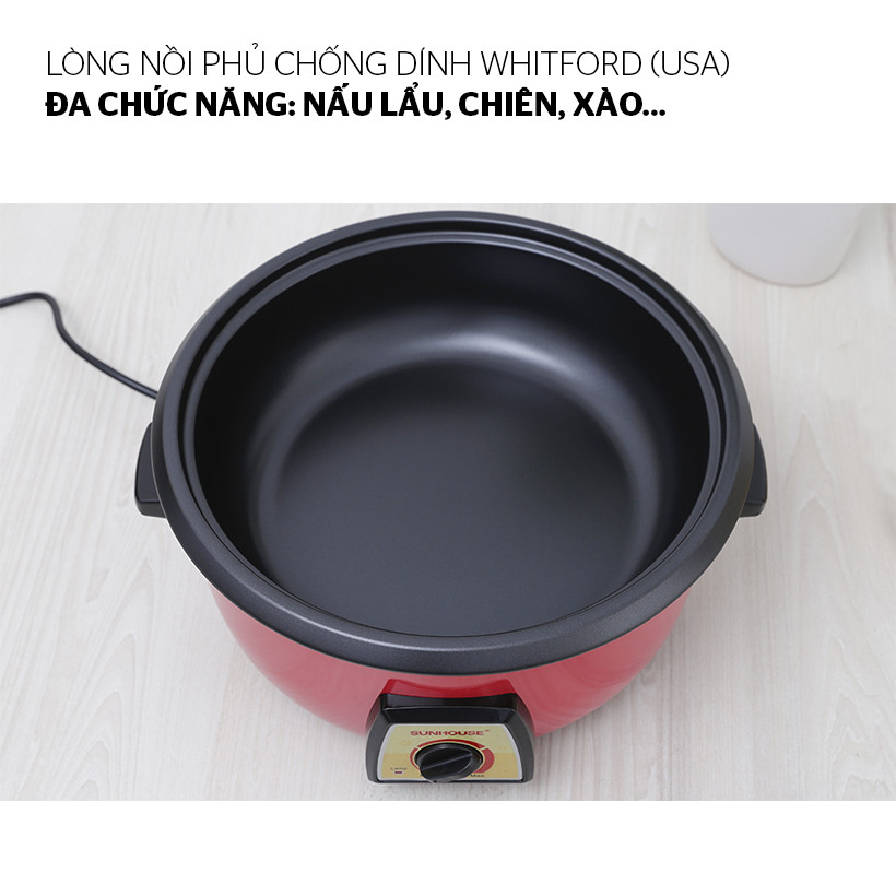 Nồi Lẩu Điện Đa Năng Sunhouse SHD4520 – Đỏ - Hàng chính hãng