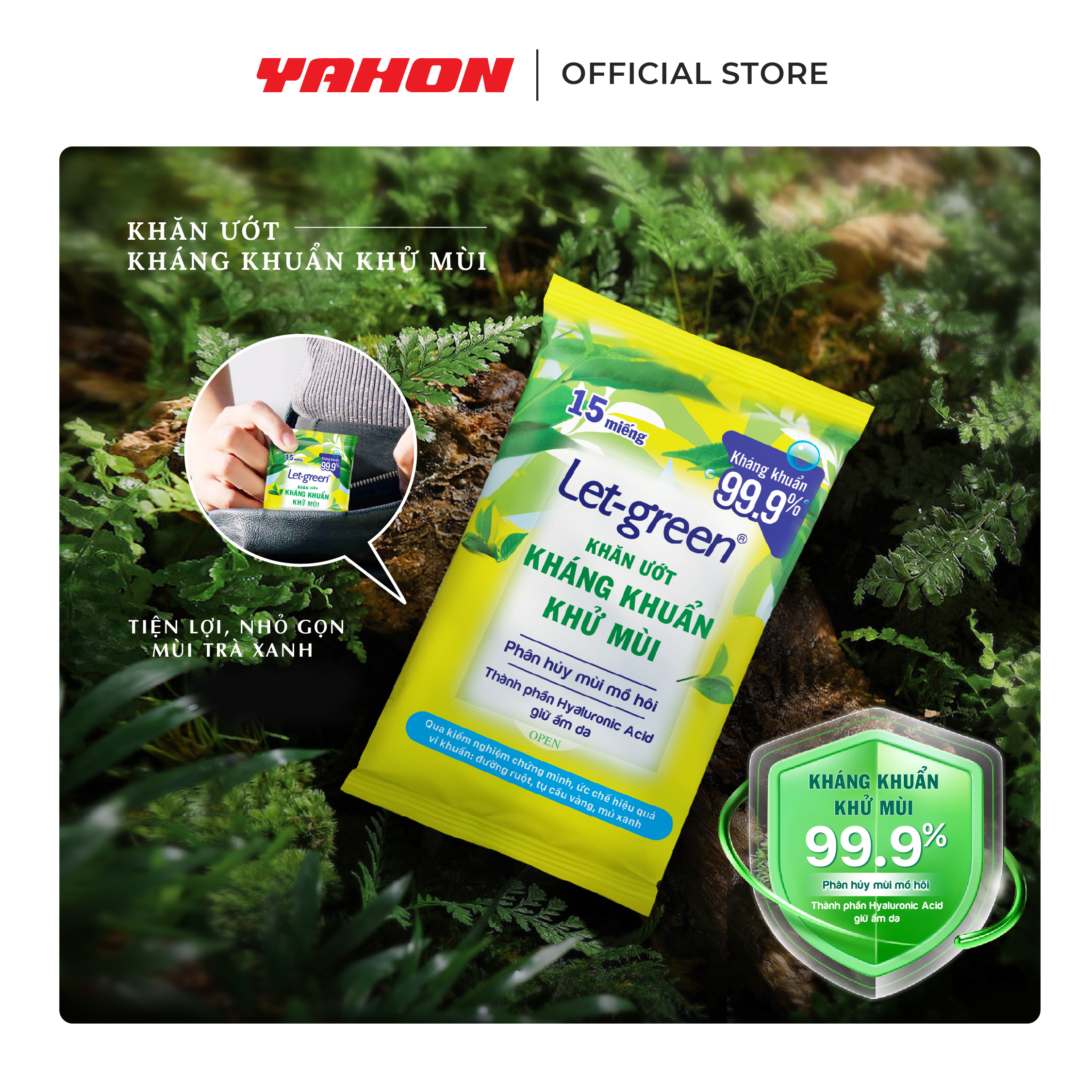 Combo Gói Khăn Giấy Ướt Kháng Khuẩn Khử Mùi LET-GREEN, 15 Miếng/Gói