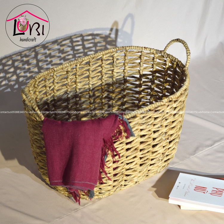 Lubihandicraft - Sọt đựng đồ lục bình hình oval đan vặn mũi tên - đẹp, tinh tế