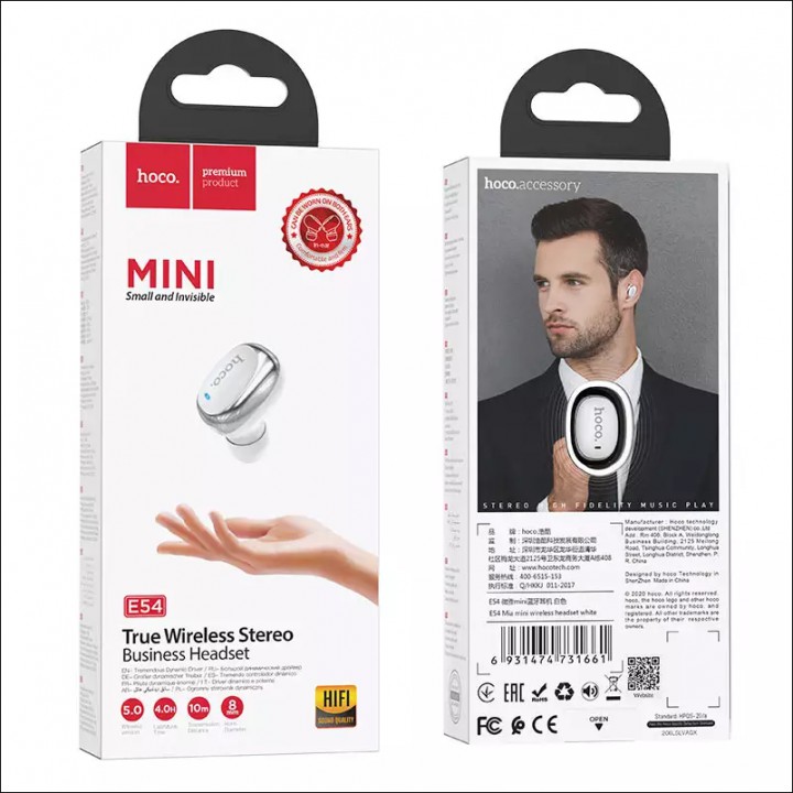 Tai nghe Bluetooth mini Hoco E54 dung lượng pin 40mAh chất liệu ABS cao cấp thời gian chờ lên đến 100 giờ - Hàng chính hãng