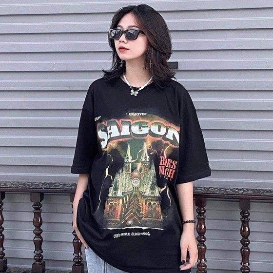 Áo thun tay lỡ unisex Saigon đầy đủ tem cổ tag tay Hany shop