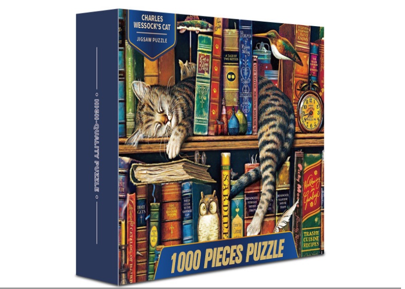 Mèo trên giá sách/Tranh Ghép Hình 1000 Mảnh Giấy KT 70x50cm/Puzzle 1000 Mảnh