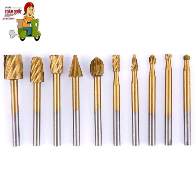 Set 10 mũi mài khắc gỗ bằng chất liệu thép HSS chuyên dụng