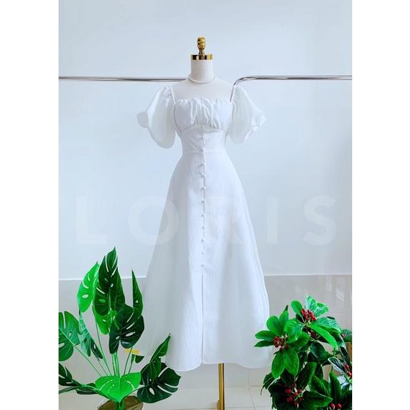 Đầm laven tay phồng nhún ngực dáng dài đi tiệc siêu xinh