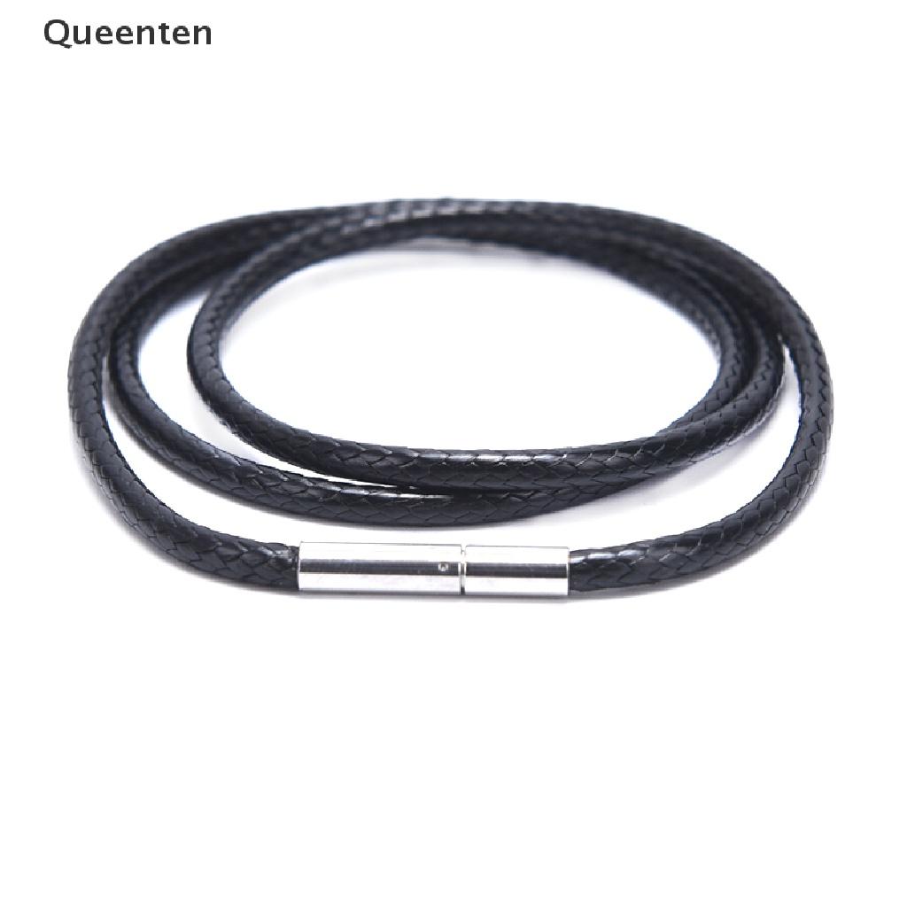 Queenten Black Wax Leather Cord Stainless Steel Rotary Clasp Necklace Choker Rope Jewelry QT