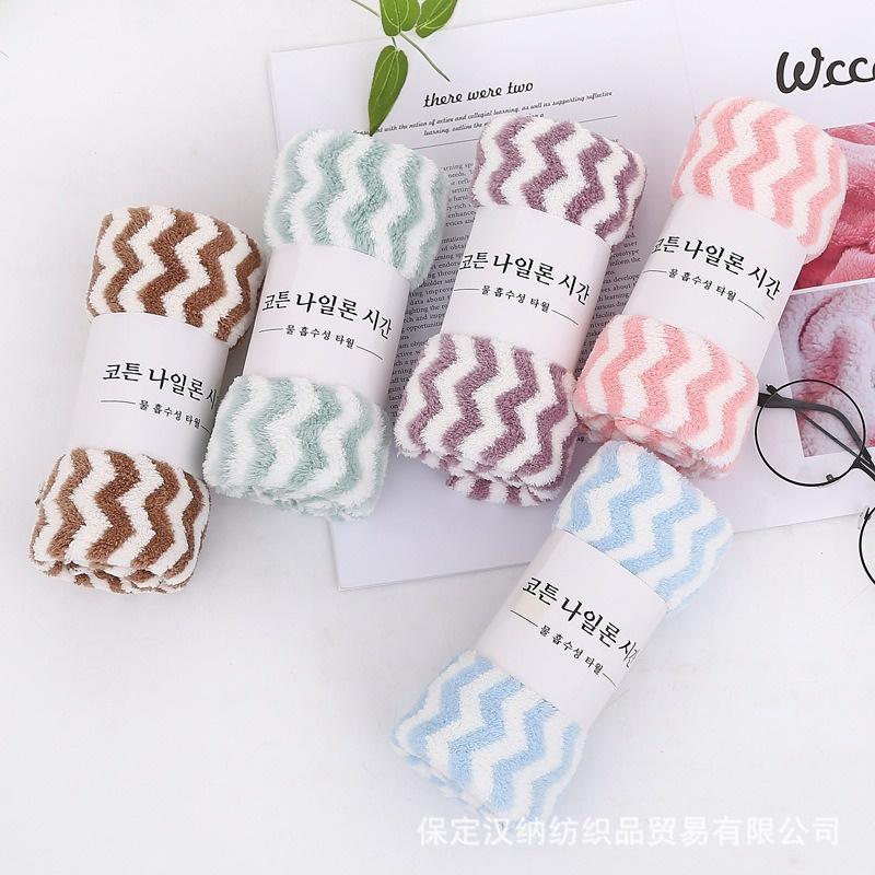 Khăn Mặt Lông Cừu Họa Tiết Kẻ Sọc, Khăn Gội Đầu Xuất Hàn Nhiều Màu AT0690