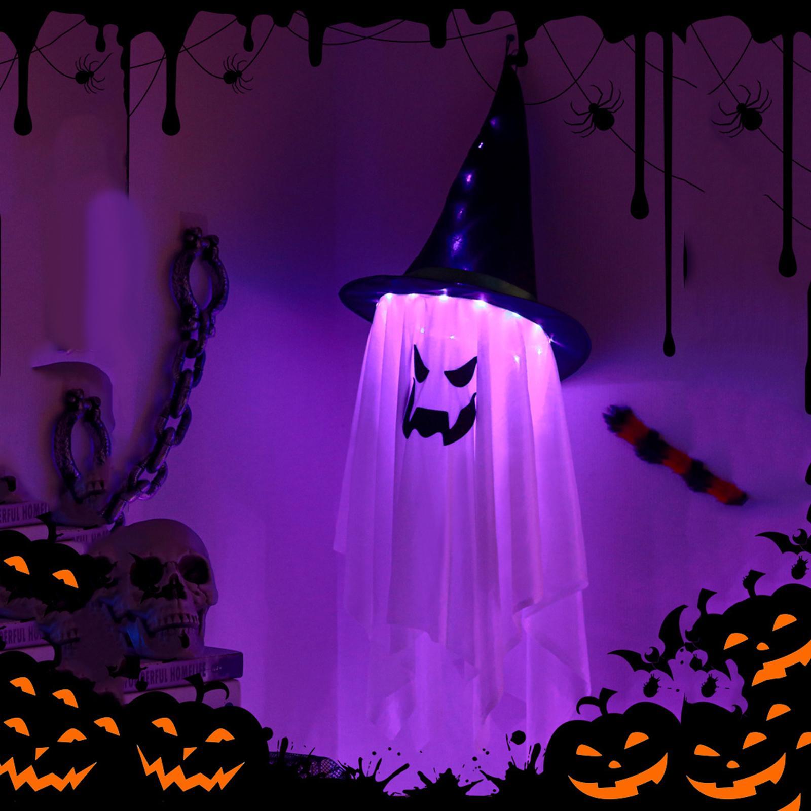 Halloween LED Flashing Light, Glowing Hanging , Scary Decorative Reusable Hanging Witch Hat Lamp for Patio ,Indoor Yard Decor