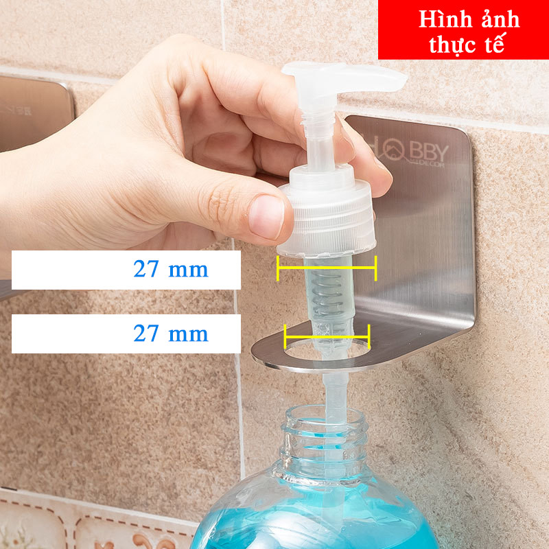 Bộ 2 móc treo cổ chai dầu gội, nước rửa tay Inox 304 dán tường gạch men - có sẵn keo dán sealant fix siêu dính - HOBBY MTDG