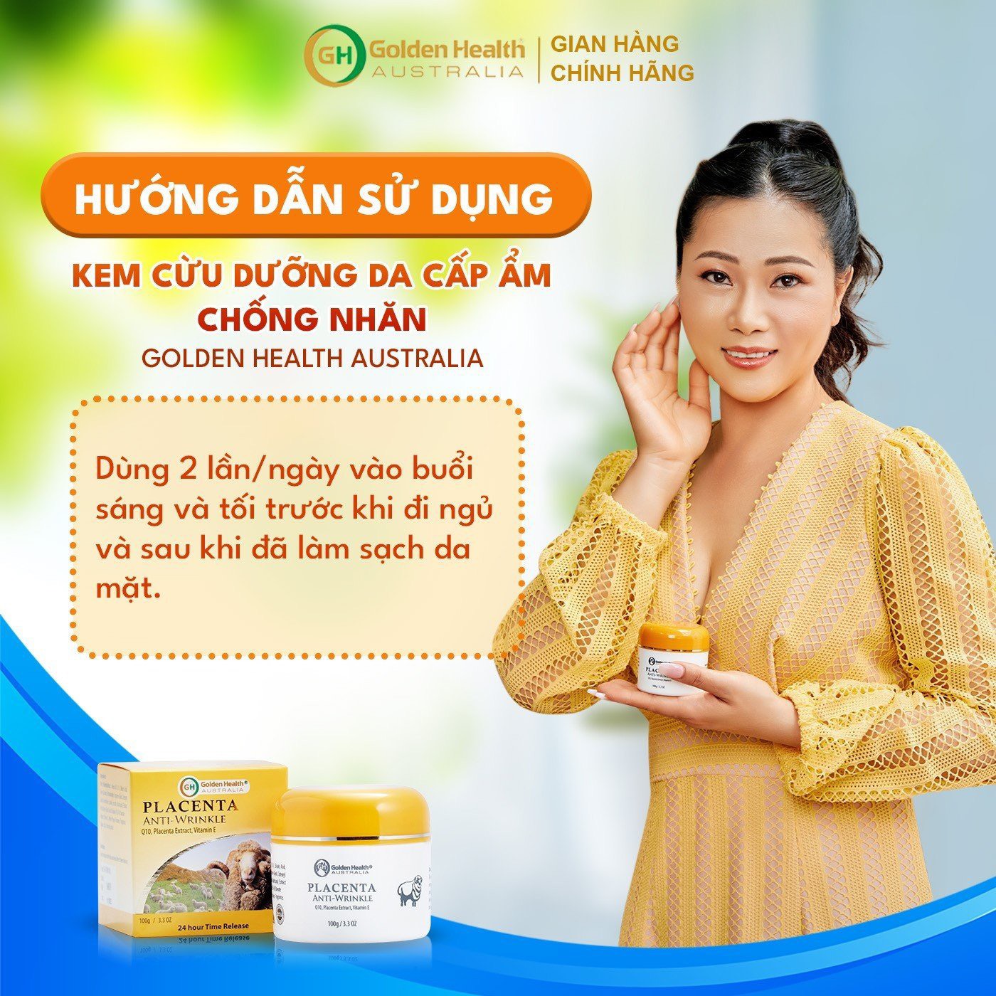 Kem Dưỡng Trắng Da Nhau Thai Cừu Chống Nhăn, Giúp Làm Mờ Vết Thâm Nám, Dưỡng Ẩm Da Luôn Căng Bóng, Mịn Màng, Thúc Đẩy Tái Tạo Tế Bào Mới Golden Health Vitamin E 100g - Nhập Khẩu Chính Ngạch Từ Úc - PHỤNG BEAUTY